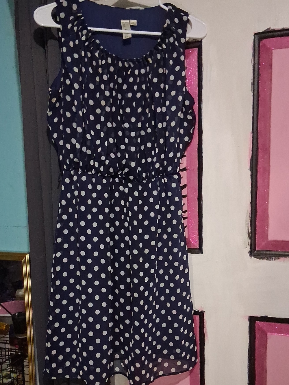 Emma & Michele Navy and White Polka Dot Sleeveless Dress
